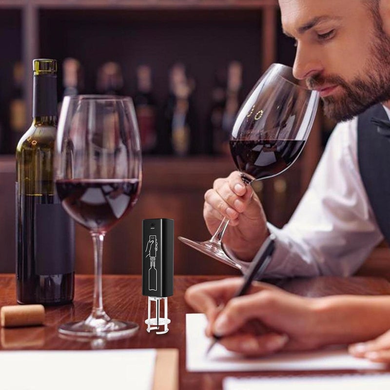 ويوبلز فتاحة زجاجات نبيذ كهربائية، طقم فتاحة زجاجات نبيذ | فتاحة نبيذ أوتوماتيكية مع كابل شحن، قاطع رقائق معدنية، للاستخدام المنزلي، المطبخ، الحفلات، البارات، وحفلات الزفاف - Image 3